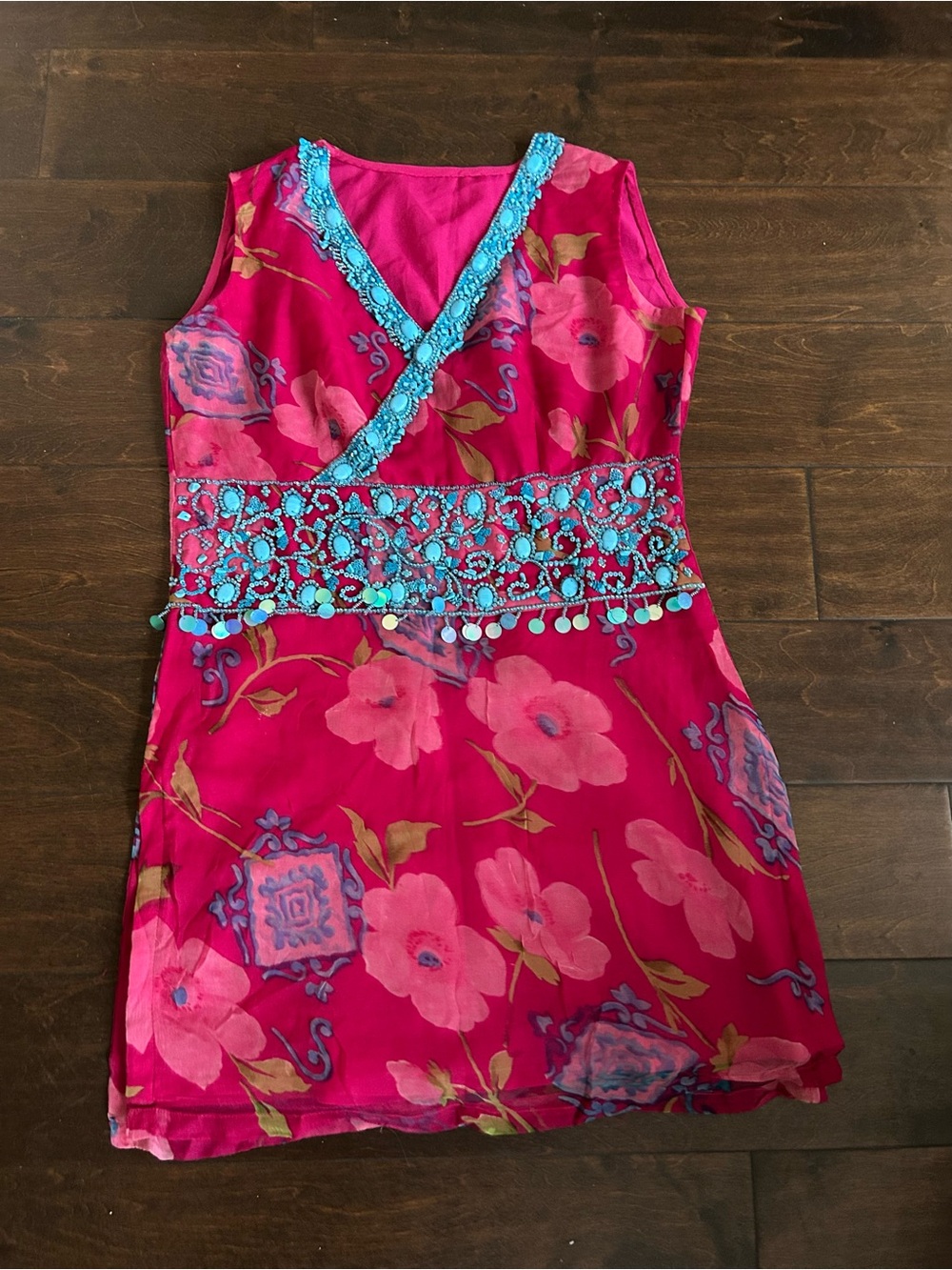 Women’s  Kurti Top Beaded  Sz S Sleeveless Handmade Floral